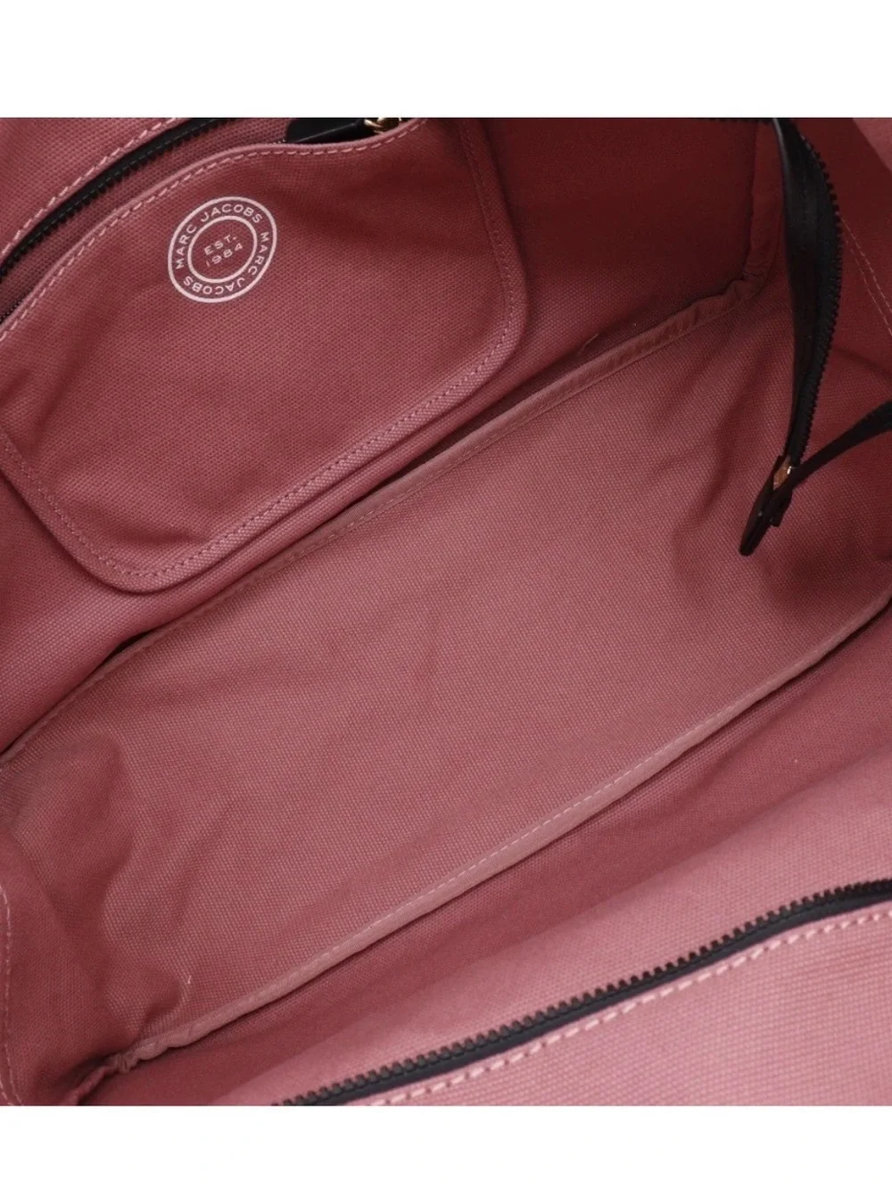 Marc Jacobs Rose Canvas Logo Tote with Black-Trim Straps